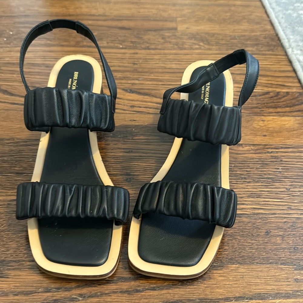Bruno Magli Sibilla Block Heel Leather Ruched Sandals
